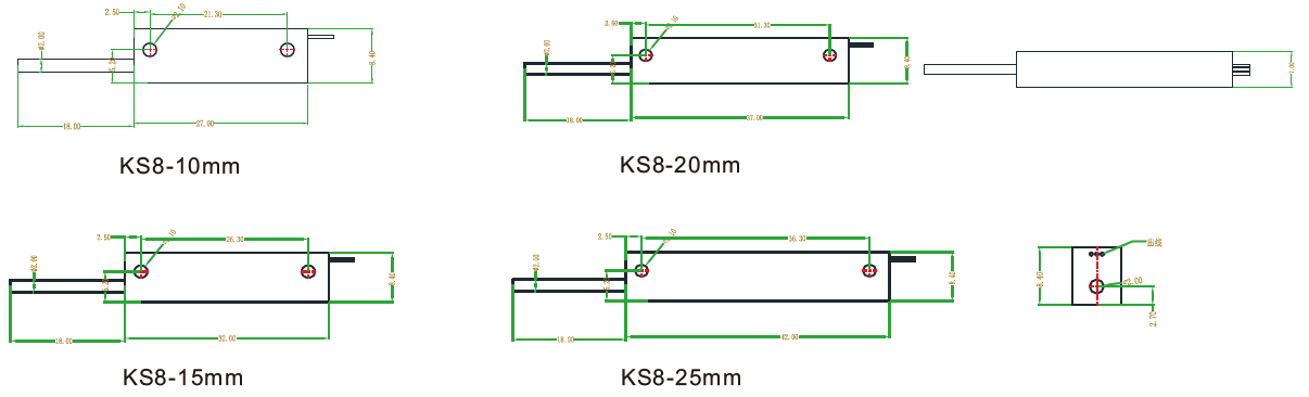 KS8微型內置彈簧自復位式位移傳感器安裝尺寸圖S8FLP10A
