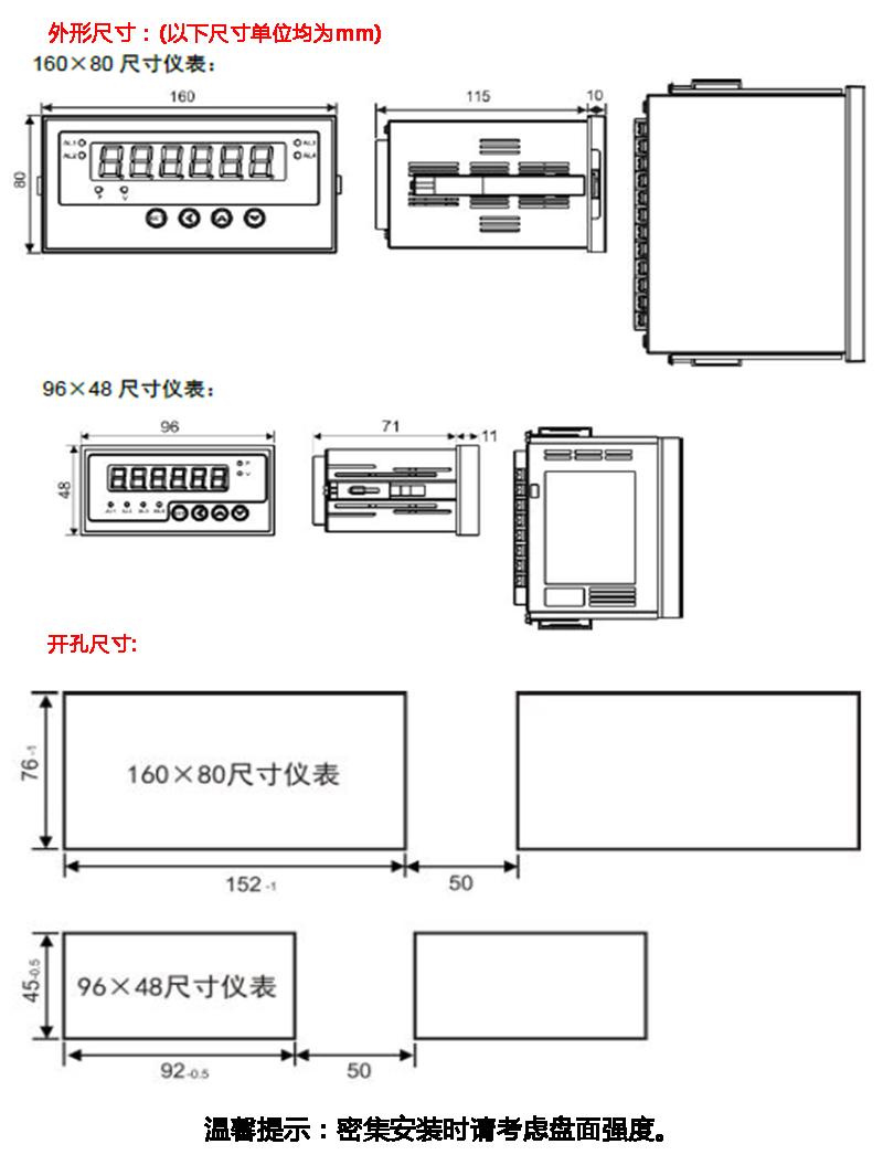 單通道XSEW顯示控制器數顯表安裝尺寸