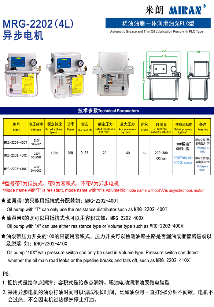 MRG-2202( 4L)異步電機油脂稀油一體潤滑油泵P L C型