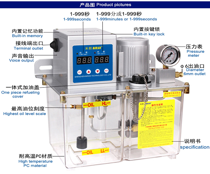 米朗MRG-3232(5L)微電腦型稀油油脂一體潤滑油泵產(chǎn)品及尺寸圖