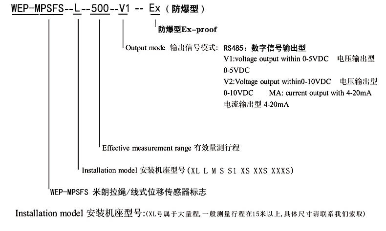 WEP-MPSFS-L防水防爆型拉線(xiàn)式位移傳感器選型指引